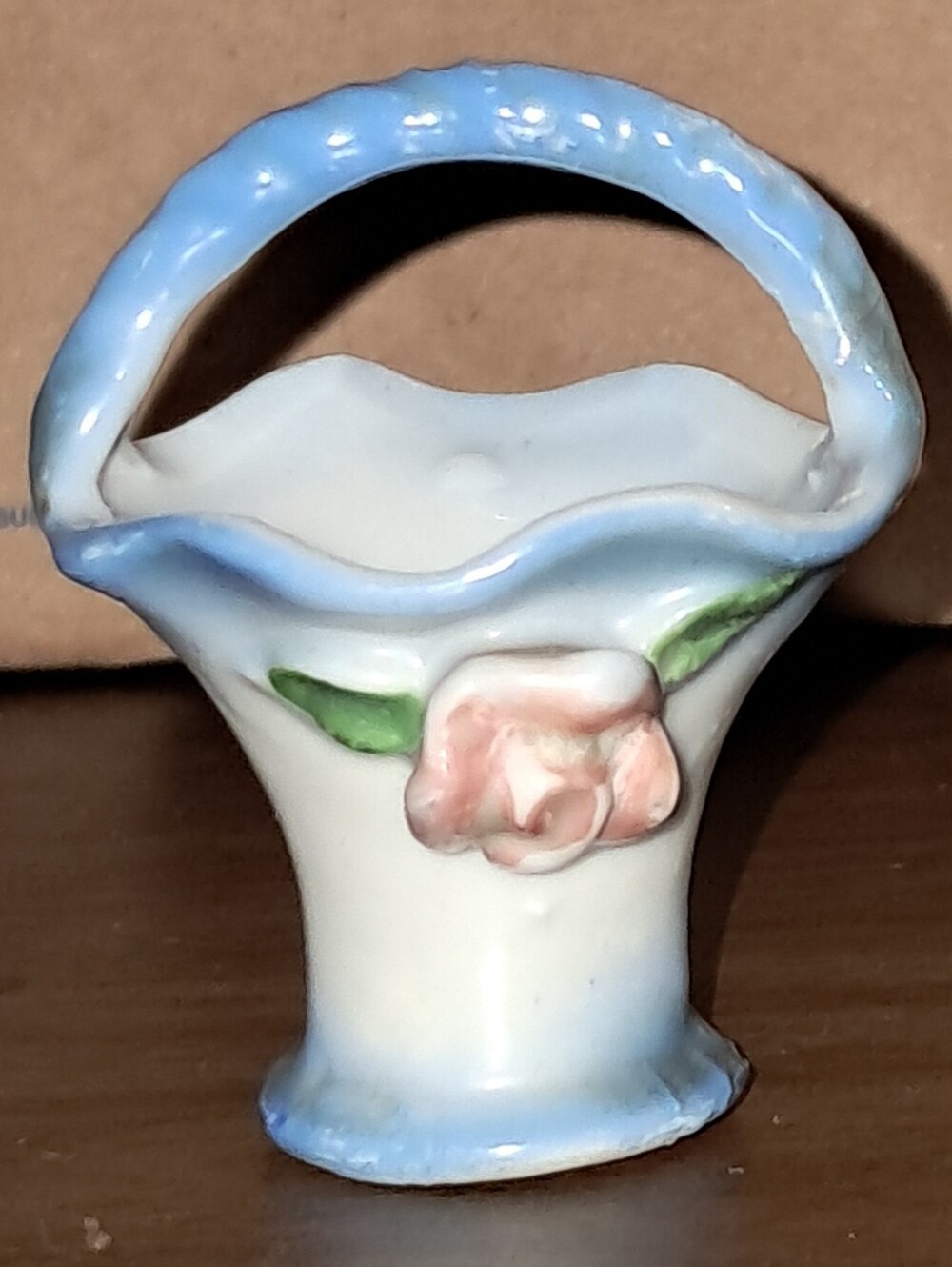 Porcelain Handled Flower Basket with Pink Rose